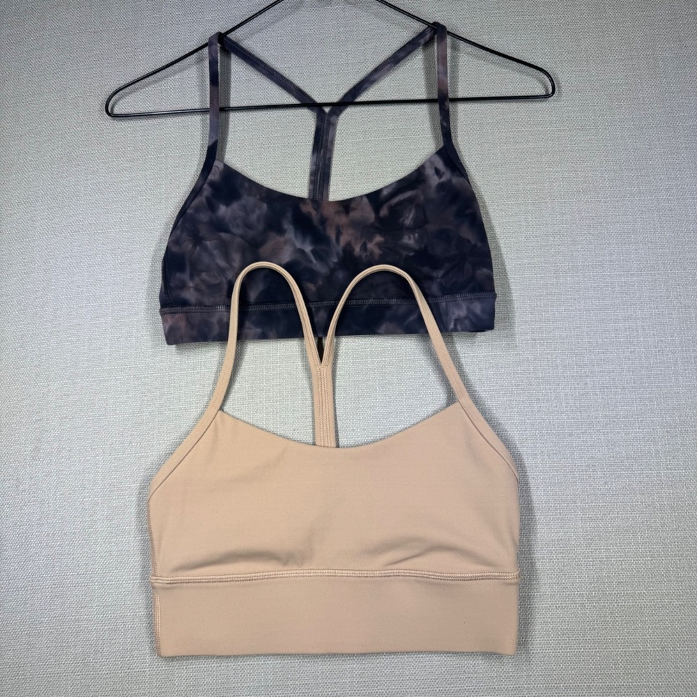 BUNDLE Lululemon Womens Flow Y Sports Bra Tan Diamond Dye Size 4 LW2BM3S/WXS